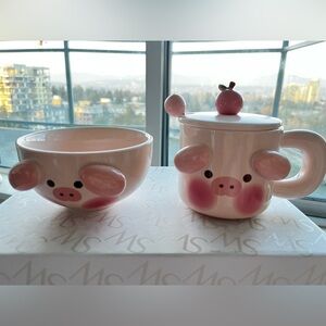 Adorable Pink Piggy Mug and Bowl Set